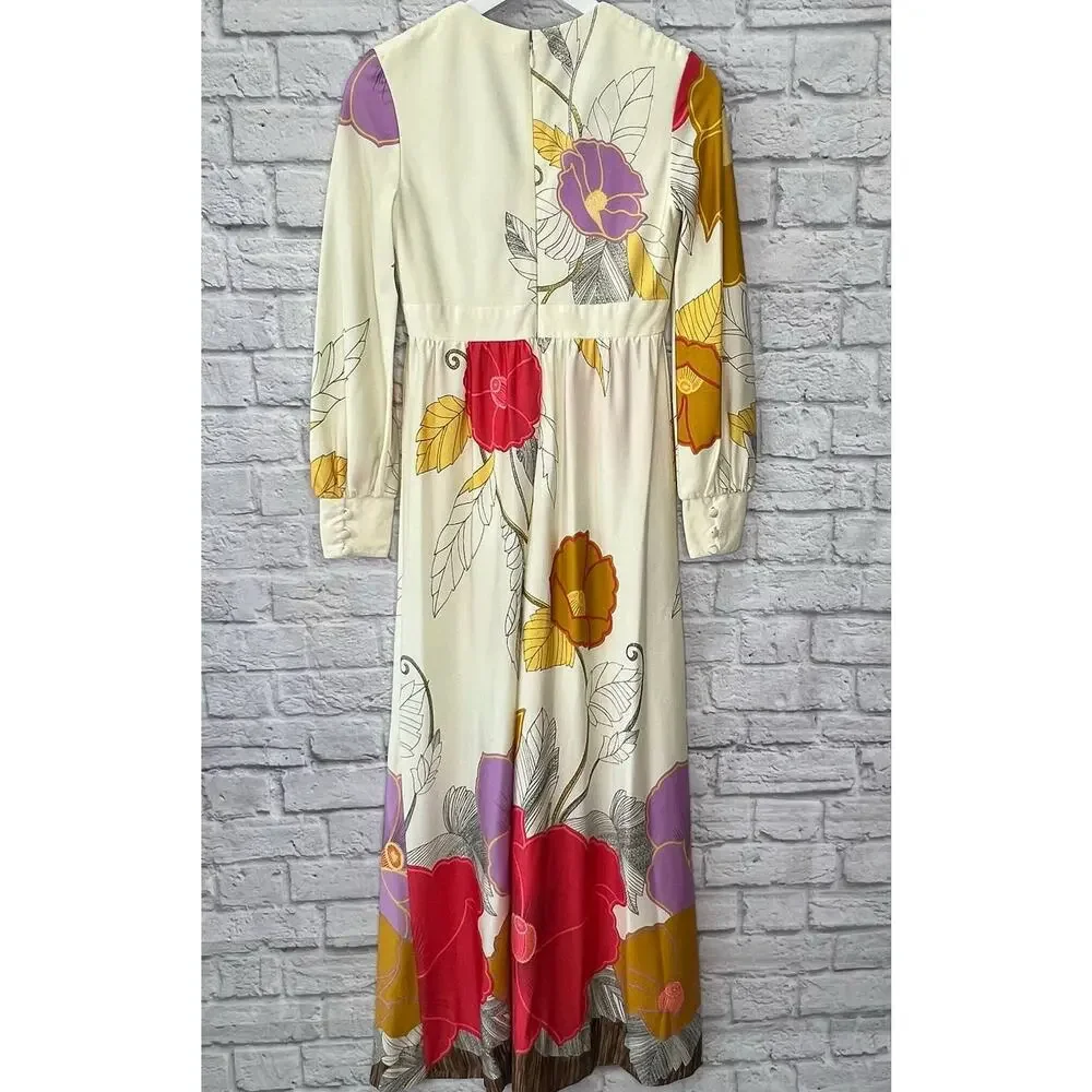 Vintage Tori Richard Honolulu Floral Maxi Dress Size 8 Long Sleeve V-Neck Hawaii - Picture 10 of 10